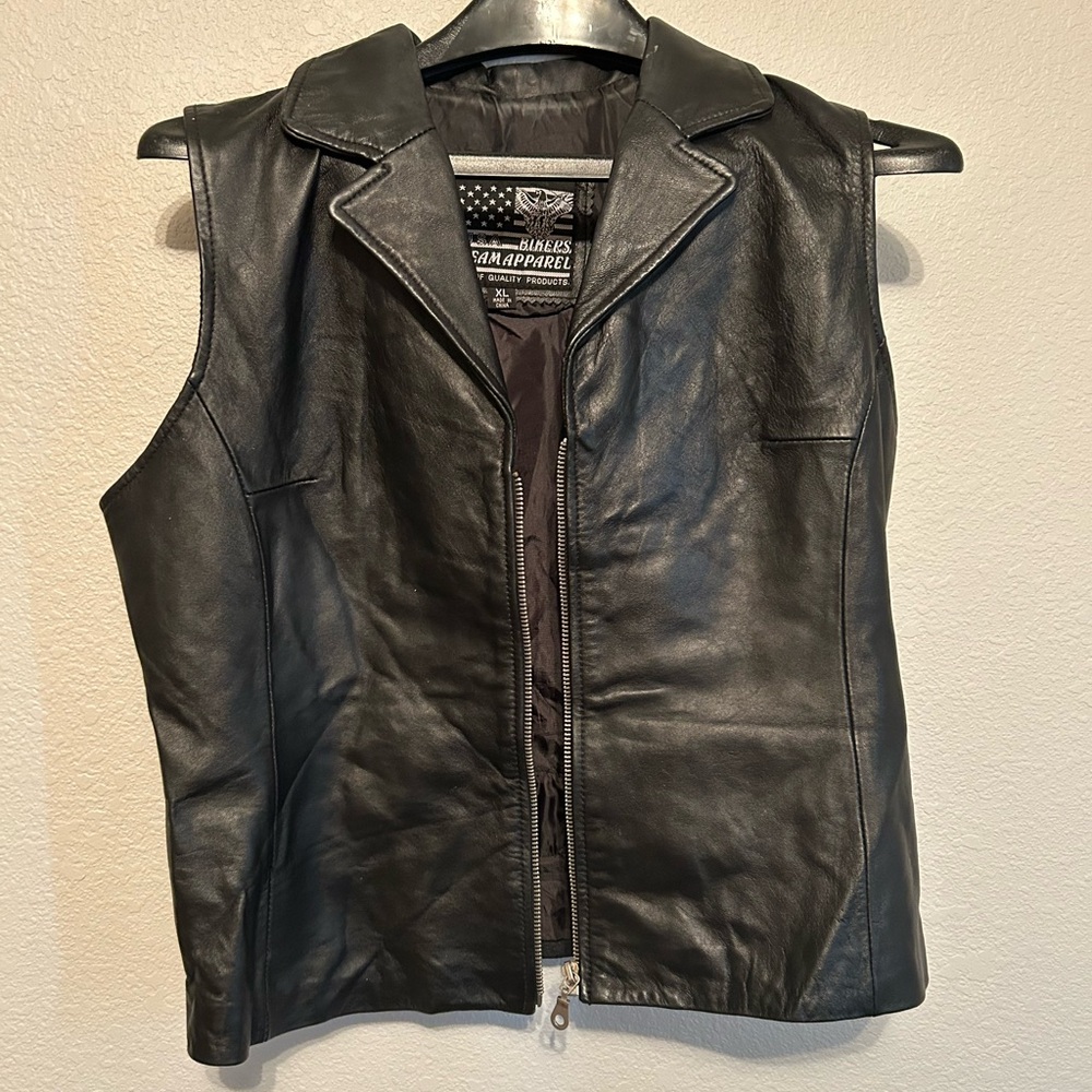 Leather Motorcycle Vest XL HOG Ladies of Harley Biker Patch Zip Black